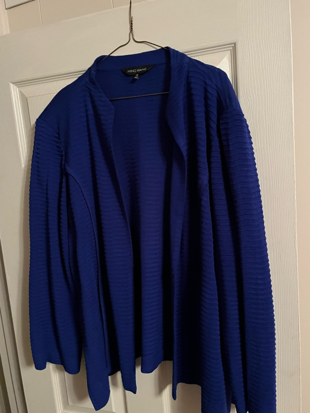 Ming Wang Cobalt Blue Textured Open Front Suit Jacket